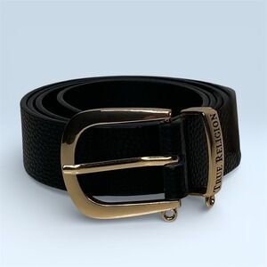 True Religion Textured Vegan‎ Leather Black Belt Gold Buckle Women's Size 38